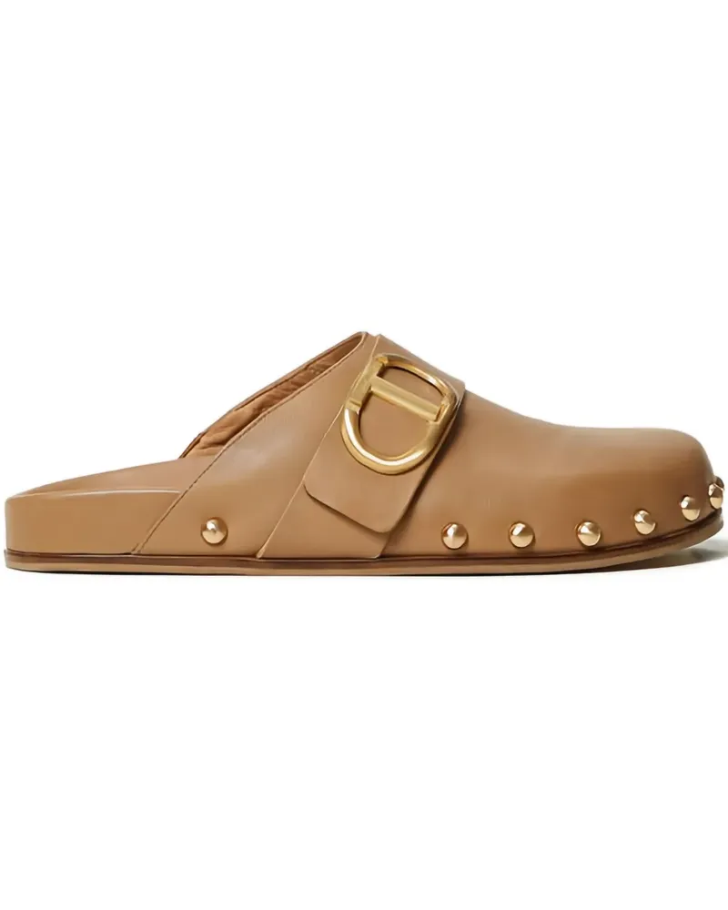 Twin-Set Oval-T Mules mit Nieten - Braun Braun