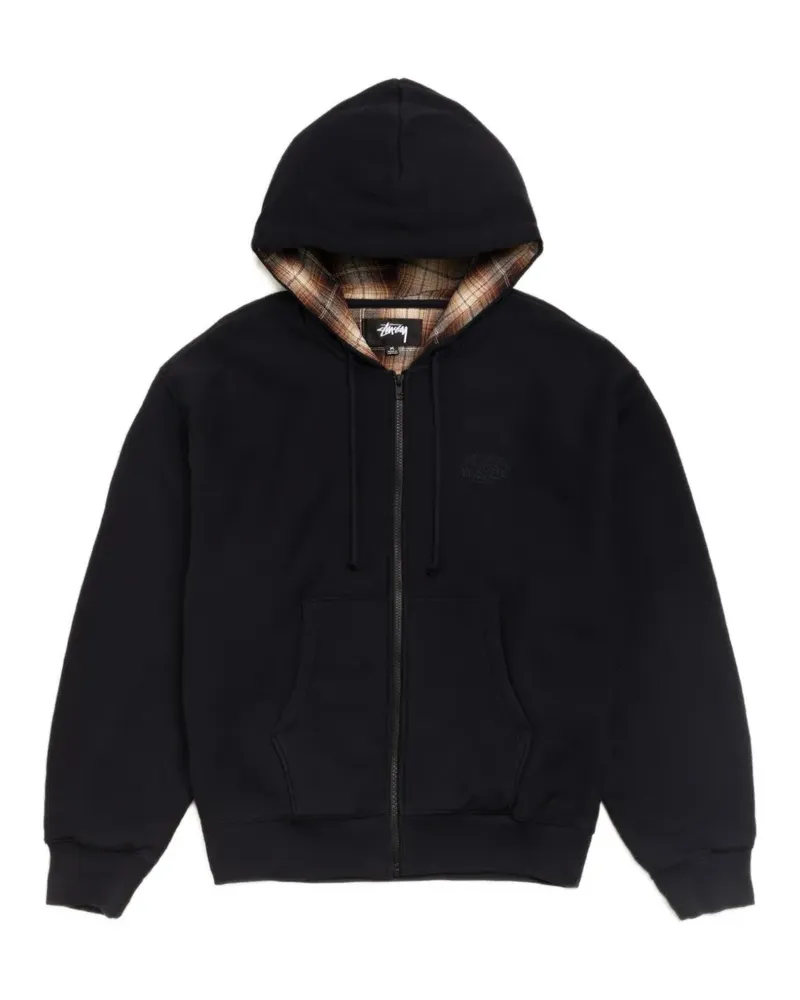 Stüssy Hoodie mit Karofutter und Logo-Stickerei - Schwarz Schwarz