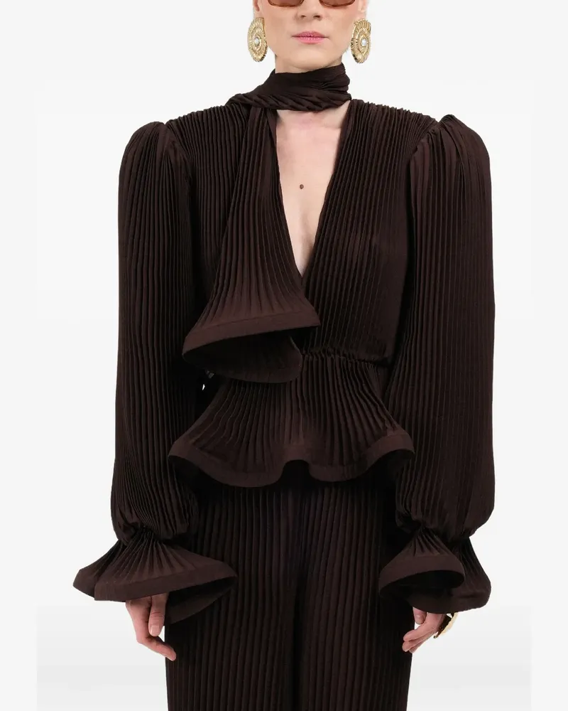 Rowen Rose Voluminöse Bluse mit Falten - Braun Braun