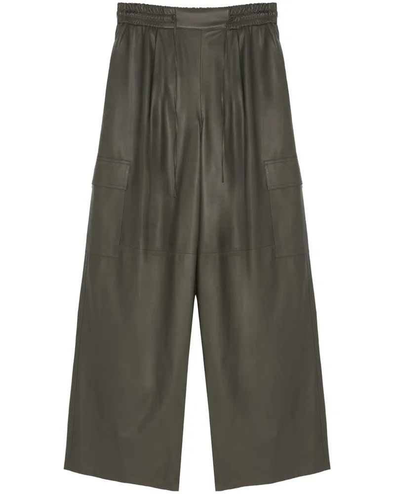 Yves Salomon Lederhose mit weitem Bein - Grün Grün