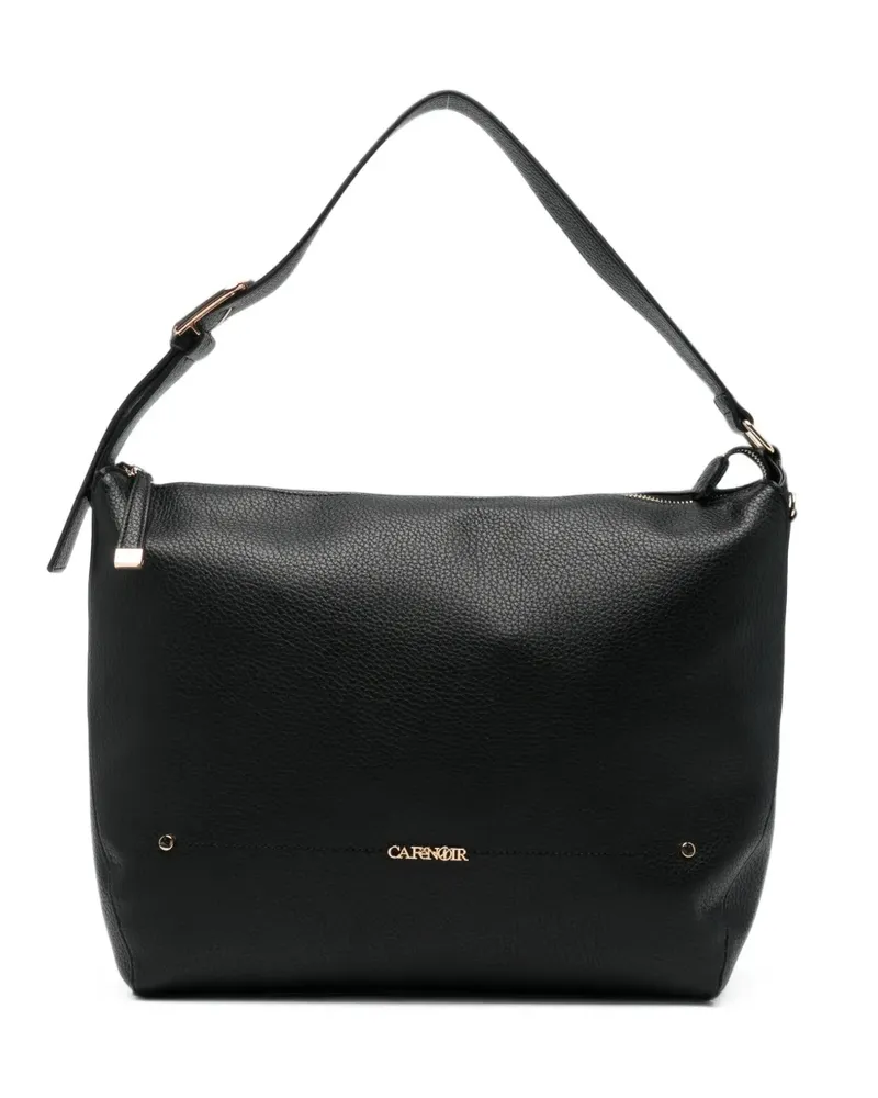 CAFèNOIR  logo-plaque pebbled shoulder bag - Schwarz Schwarz