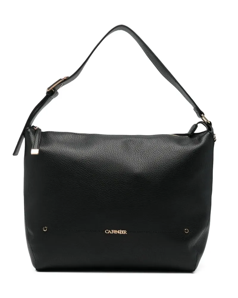 CAFèNOIR  Gekörnte Schultertasche mit Logo-Schild - Schwarz Schwarz