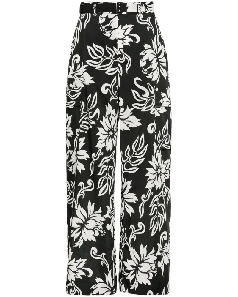Sacai Palazzohose mit Blumen-Print - Schwarz Schwarz