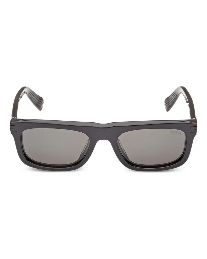 Ermenegildo Zegna Sonnenbrille mit eckigem Gestell - Schwarz Schwarz