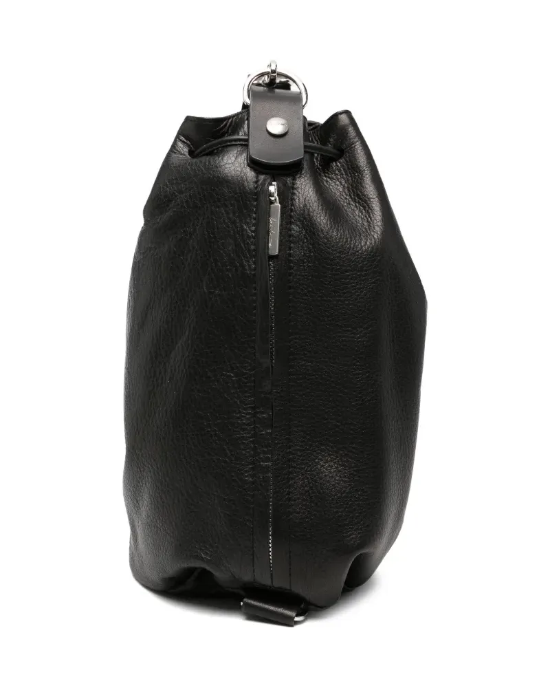 Yohji Yamamoto drawstring grained leather tote bag - Schwarz Schwarz