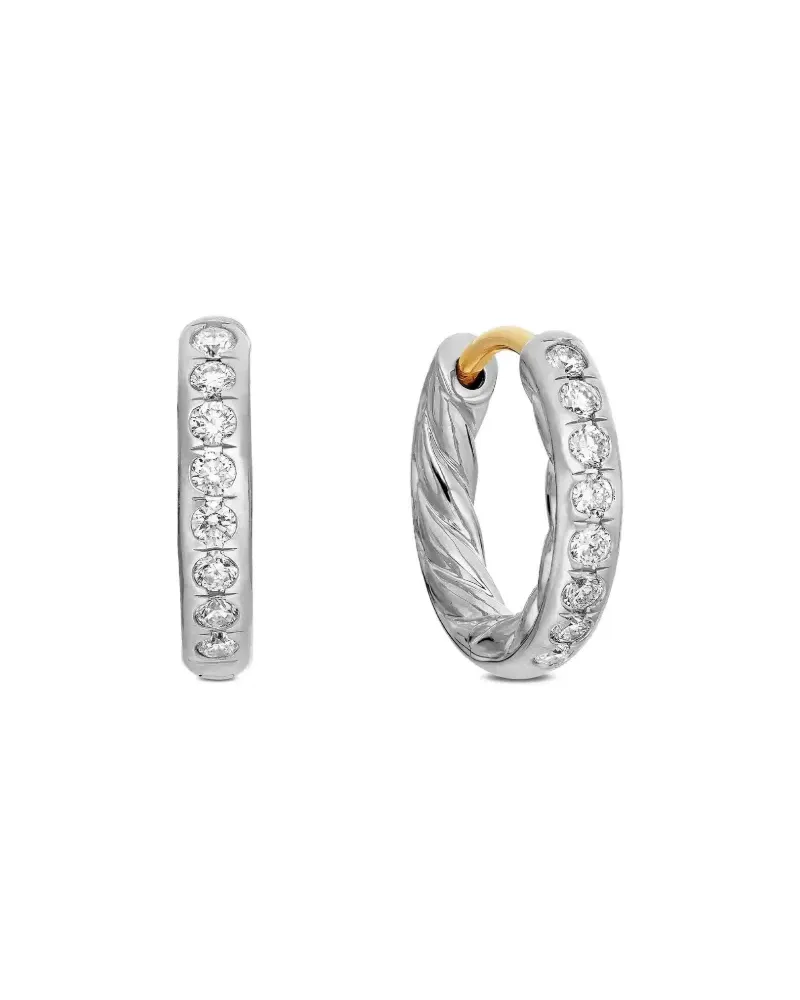 David Yurman Sculpted Cable Sterlingsilber-Creolen mit Diamanten (13mm Silber