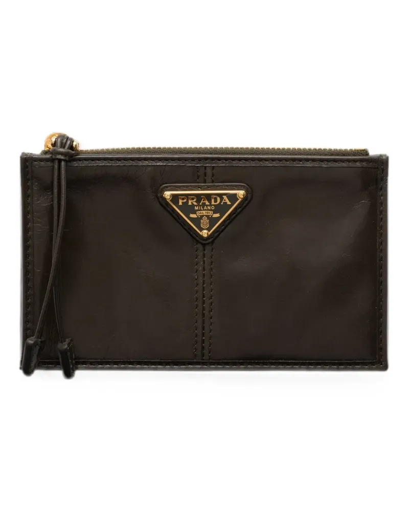 Prada leather card holder with zipper - Grün Grün