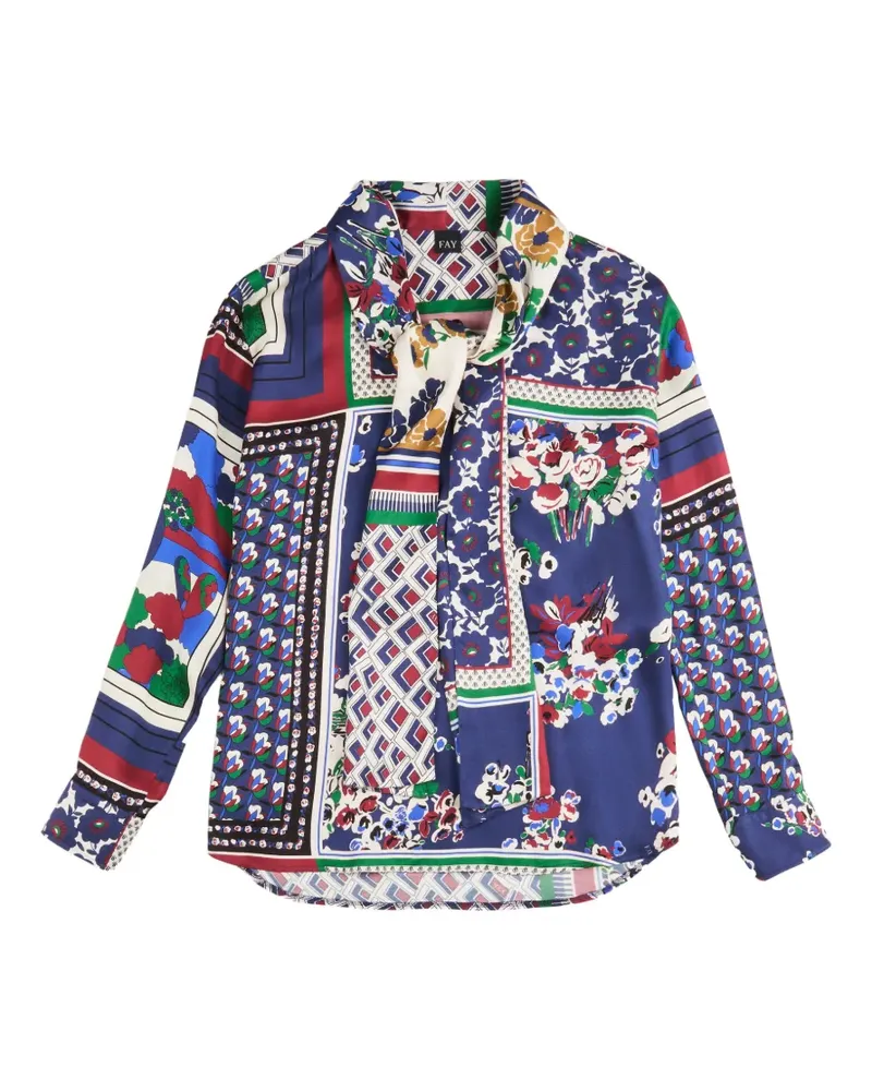 Fay Schalkragen-Bluse mit Patchwork-Print - Blau Blau