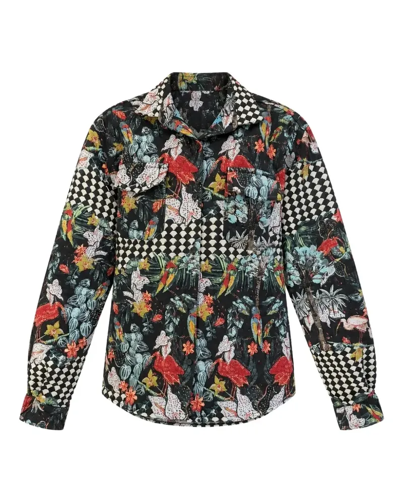 Amir Slama Hemdjacke aus gemustertem Jacquard mit Knopfleiste - Schwarz Schwarz