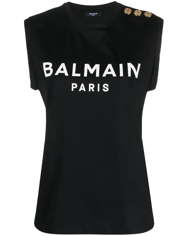 Balmain Oberteil mit Logo-Print - Schwarz Schwarz