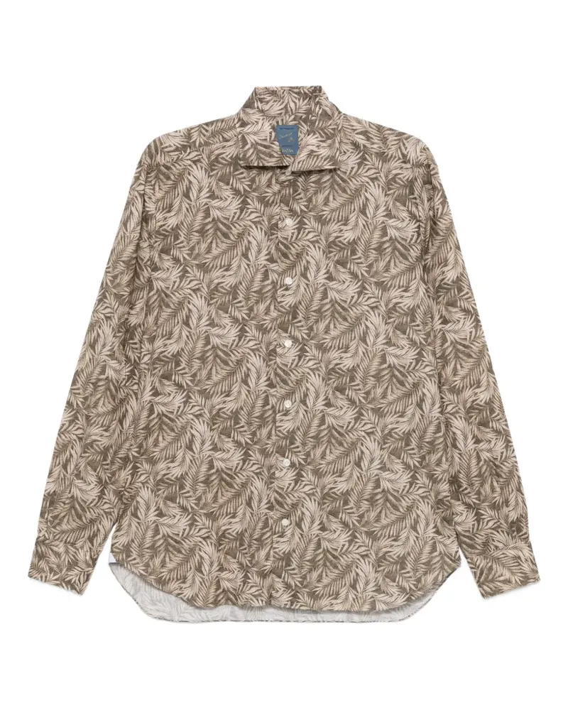 BARBA Hemd mit Blatt-Print - Braun Braun