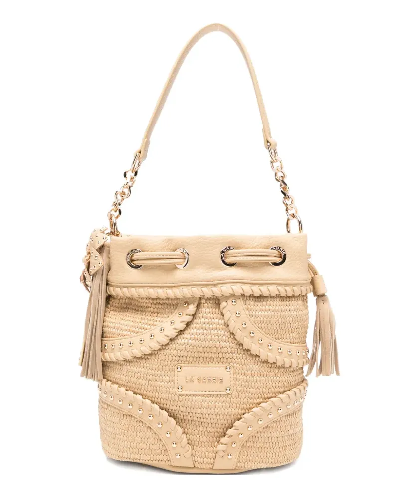 LA CARRIE La Plage stud-embellished bucket bag - Nude Nude