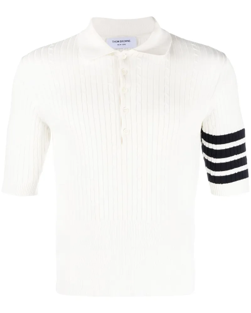 Thom Browne 4-Bar Poloshirt mit Zopfmuster - Weiß Weiß
