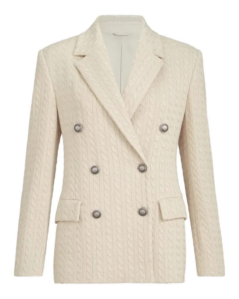 Brunello Cucinelli Strickblazer aus funkelnder Baumwolle und Viskose im Patentmuster mit Monili-Verzierung - Nude Nude