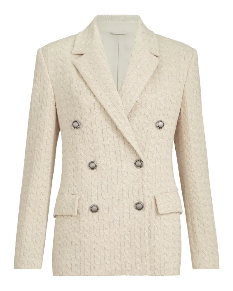 Brunello Cucinelli Strickblazer aus funkelnder Baumwolle und Viskose im Patentmuster mit Monili-Verzierung - Nude Nude