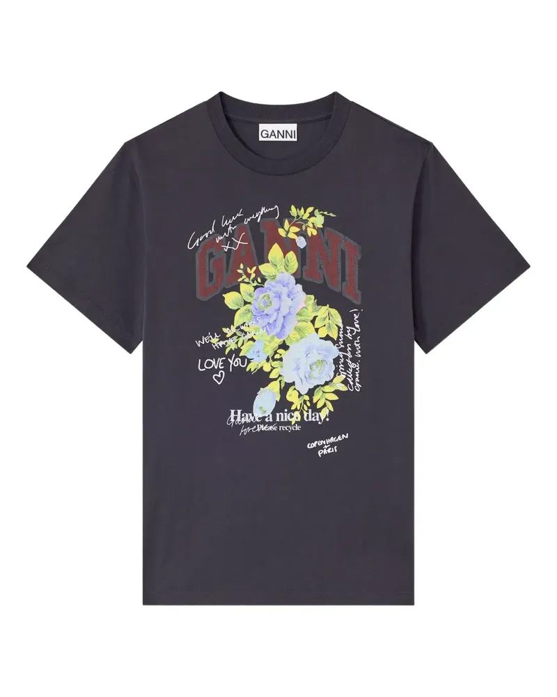 Ganni T-Shirt mit Blumen-Print - Grau Grau