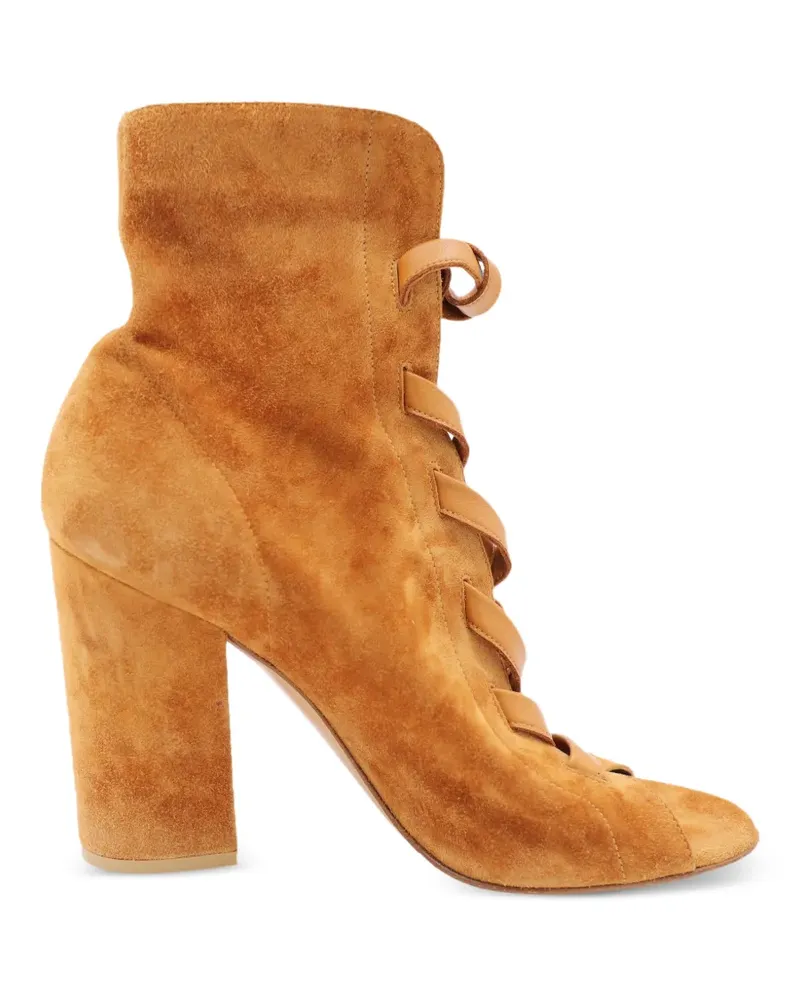 Gianvito Rossi Brooklyn peep-toe lace-up ankle boots - Braun Braun