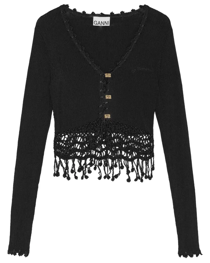 Ganni Cardigan mit Makramee-Detail - Schwarz Schwarz