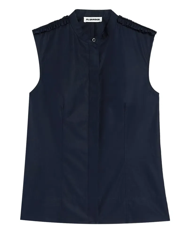 Jil Sander Kragenloses Hemd mit Rüschen - Blau Blau