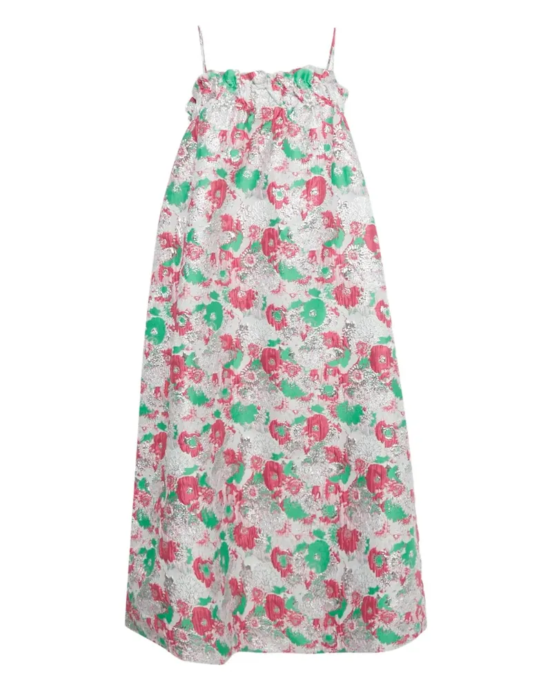 Ganni Gerüschtes Jacquard-Midikleid - Weiß Weiß