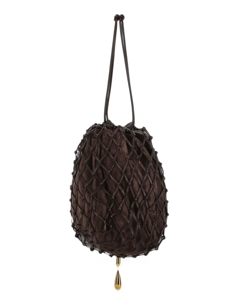 SAVETTE Macramé Clutch aus Wildleder mit Kordelzug - Braun Braun