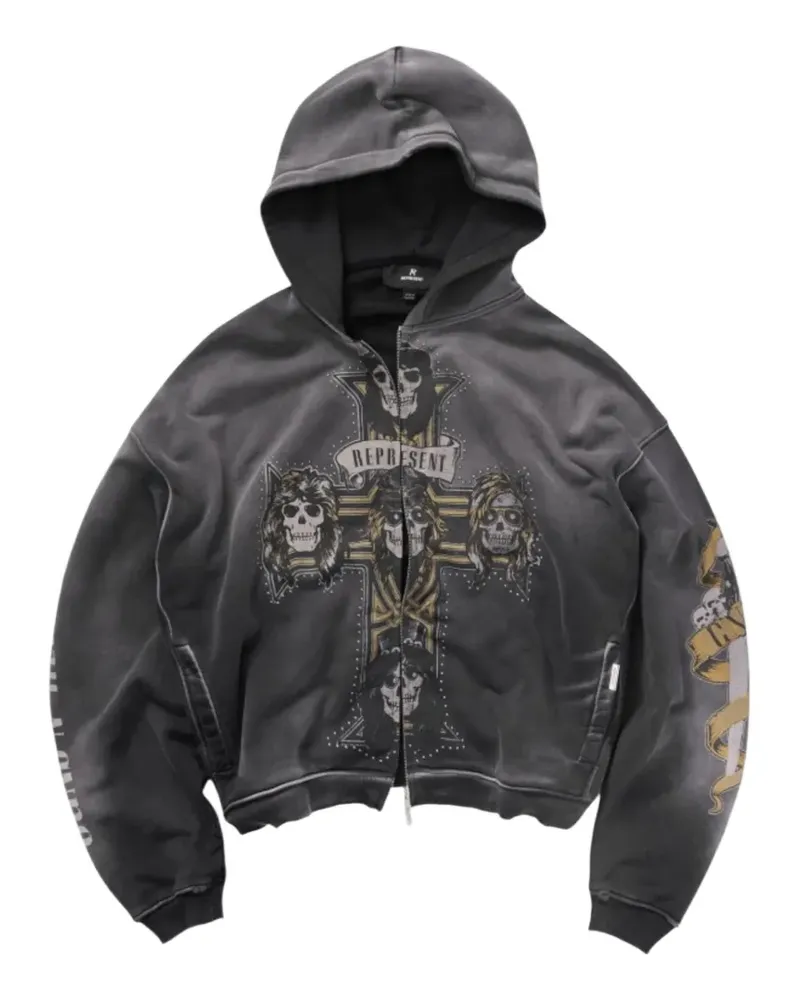REPRESENT x Guns N’ Roses cross zip through hoodie - Grau Grau