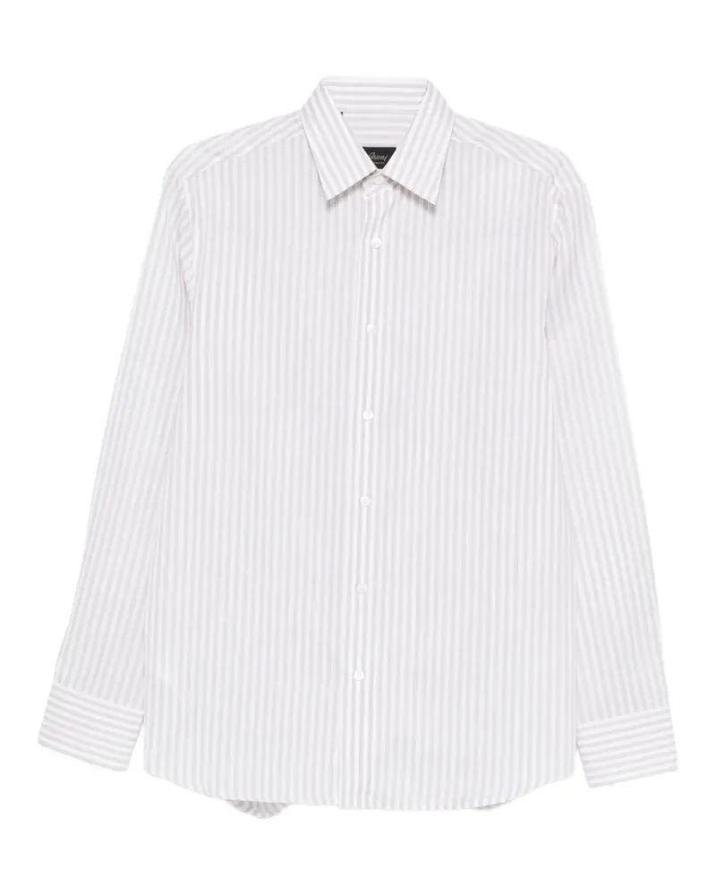 Brioni Gestreiftes Hidden BD Hemd - Weiß Weiß