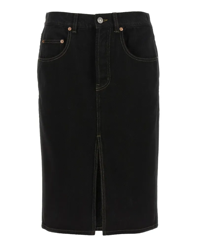 Saint Laurent baggy split-front denim pencil skirt - Schwarz Schwarz