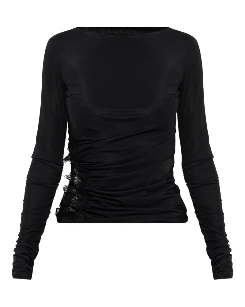 Blumarine lace-insert ruched top - Schwarz Schwarz