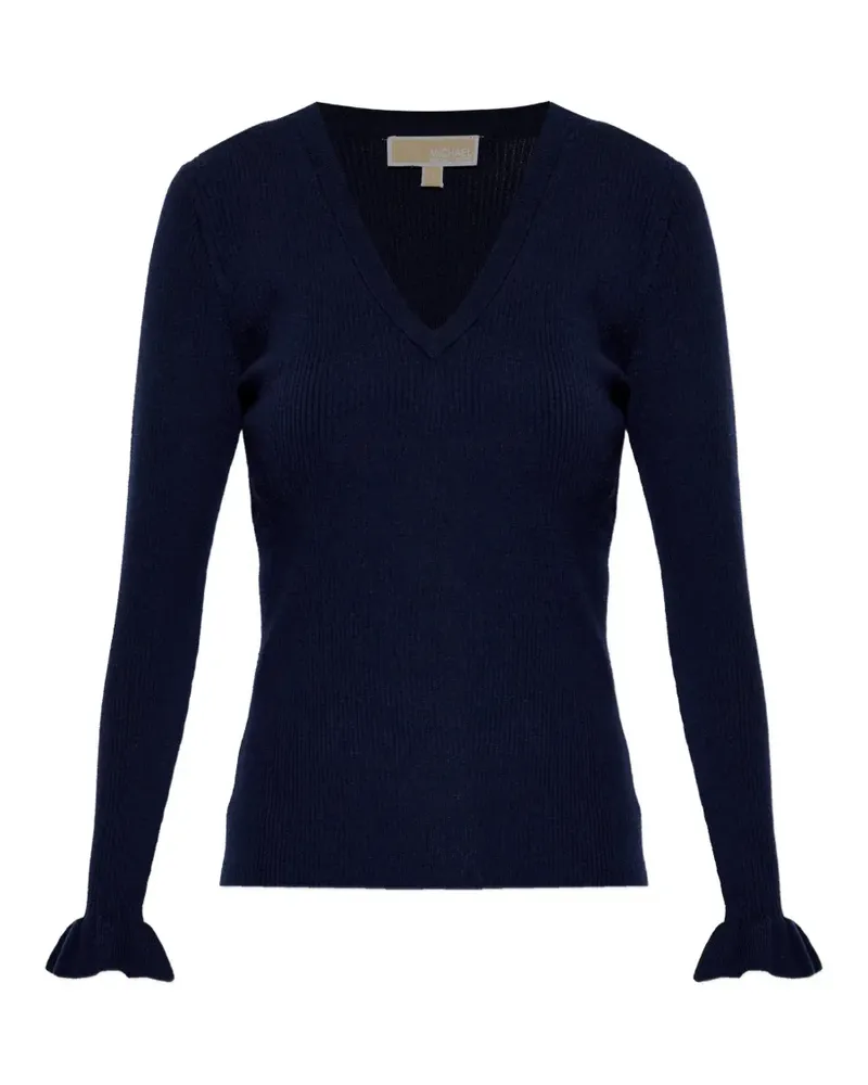 Michael Kors Gerüschter Pullover mit V-Ausschnitt - Blau Blau