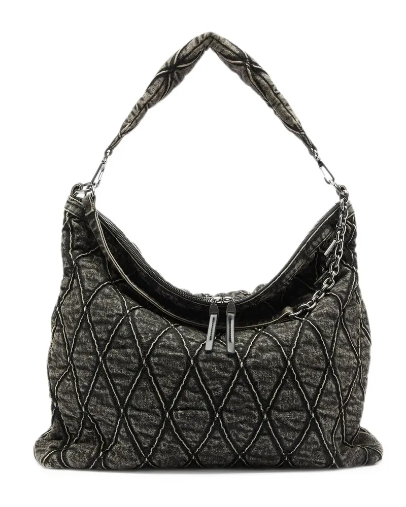 Diesel Charm-D Schultertasche aus gestepptem Acid-Wash-Denim - Grau Grau