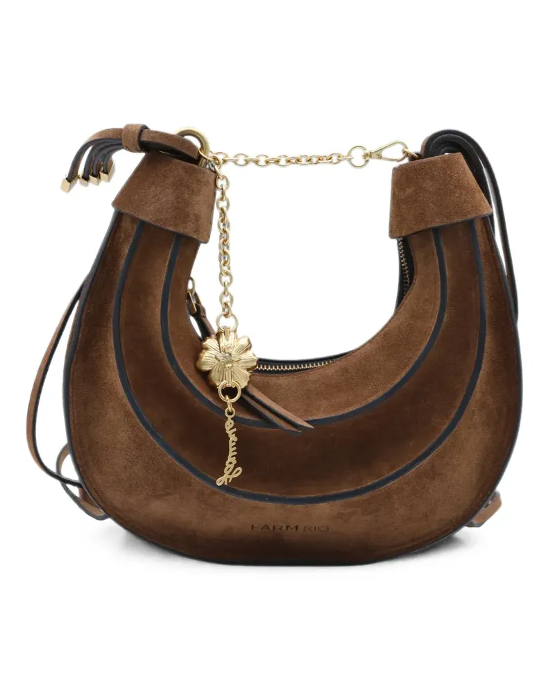 FARM Rio Schultertasche aus Wildleder mit Blumenanhänger - Braun Braun