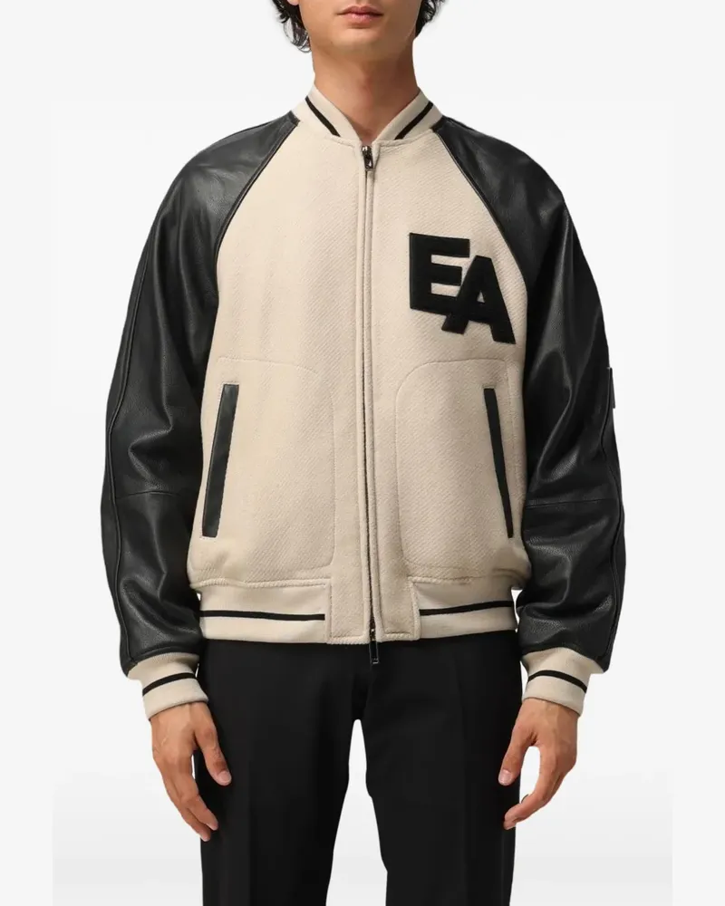 Emporio Armani logo-patch panelled varsity jacket - Nude Nude