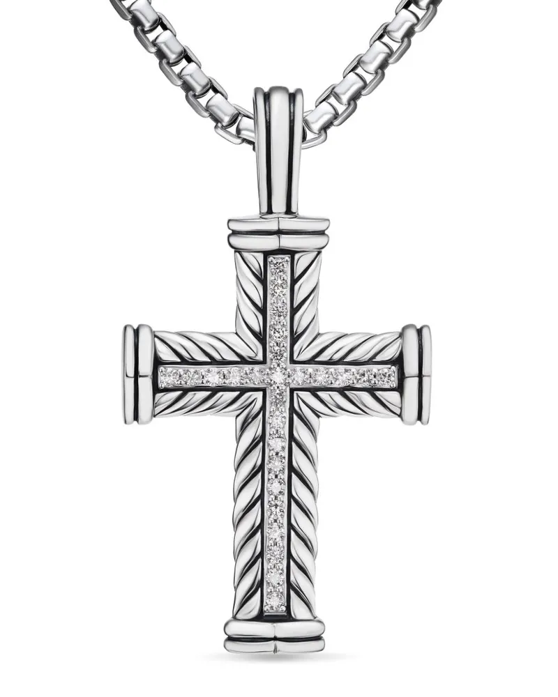David Yurman Chevron Cross Anhänger aus Sterlingsilber mit Diamant 41,7mm Silber