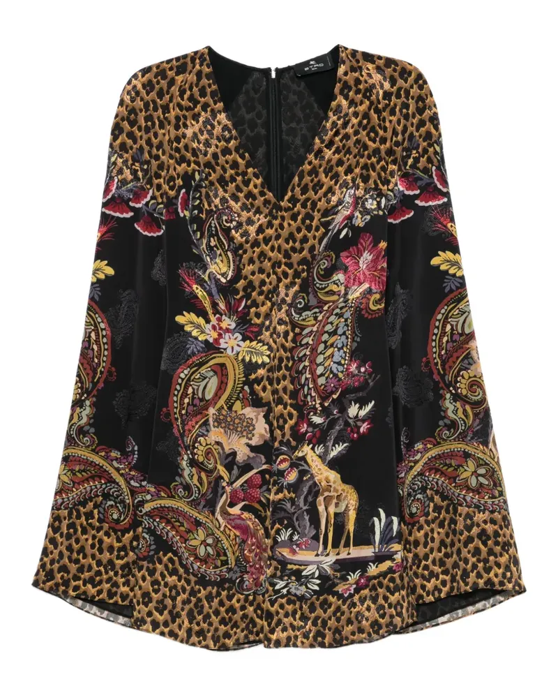 Etro Cape-Kleid mit Leopardenprint - Schwarz Schwarz
