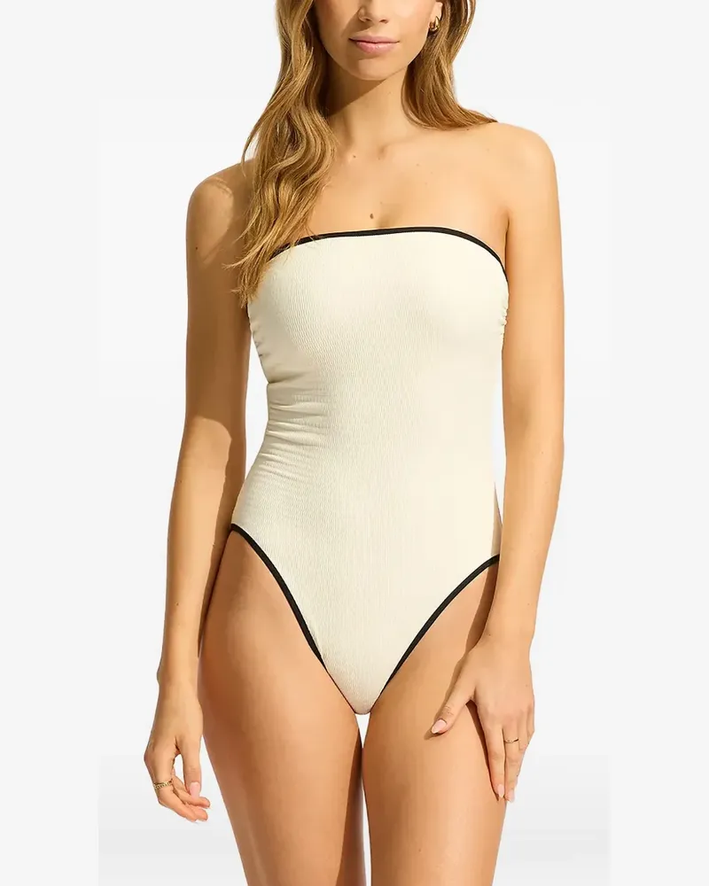 Seafolly Australia Schulterfreier Beach Bound DD Badeanzug mit Kontrastbesatz - Nude Nude