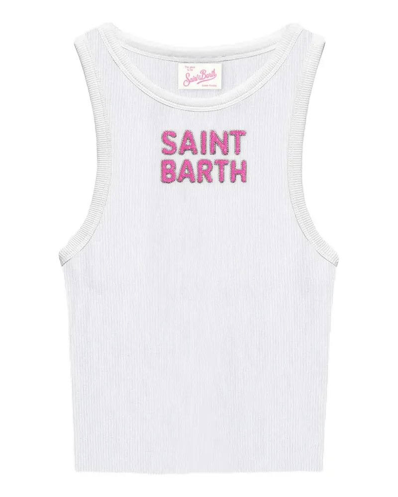 MC2 Saint Barth Geripptes Oberteil mit Schriftzug - Weiß Weiß
