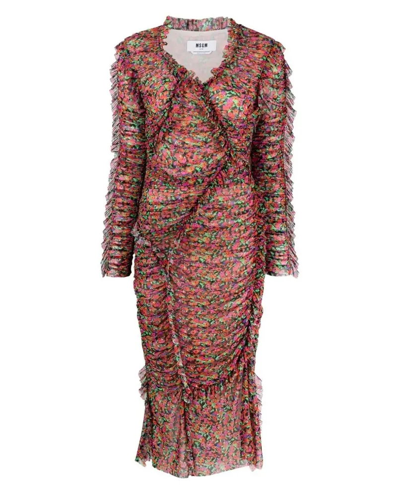 MSGM Midikleid mit Blumen-Print - Schwarz Schwarz