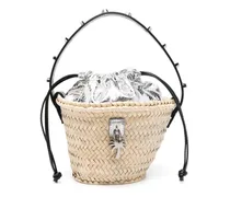 Korbtasche mit Palm-Applikation - Nude