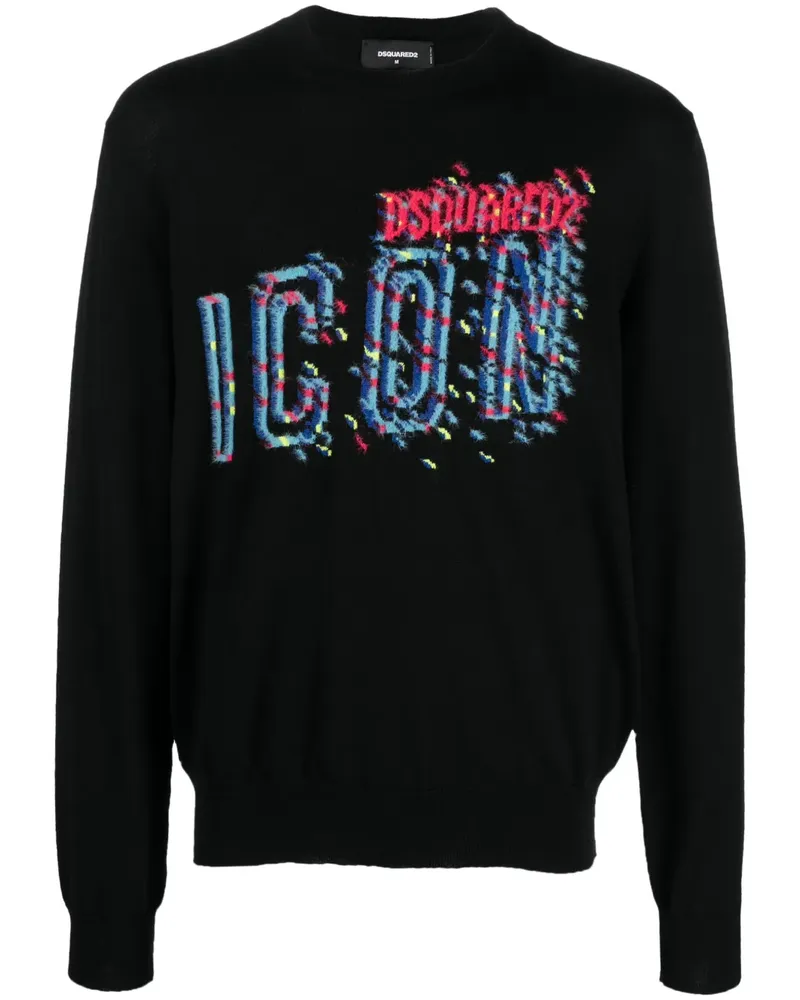 Dsquared2 Pullover mit Intarsien-Logo - Schwarz Schwarz