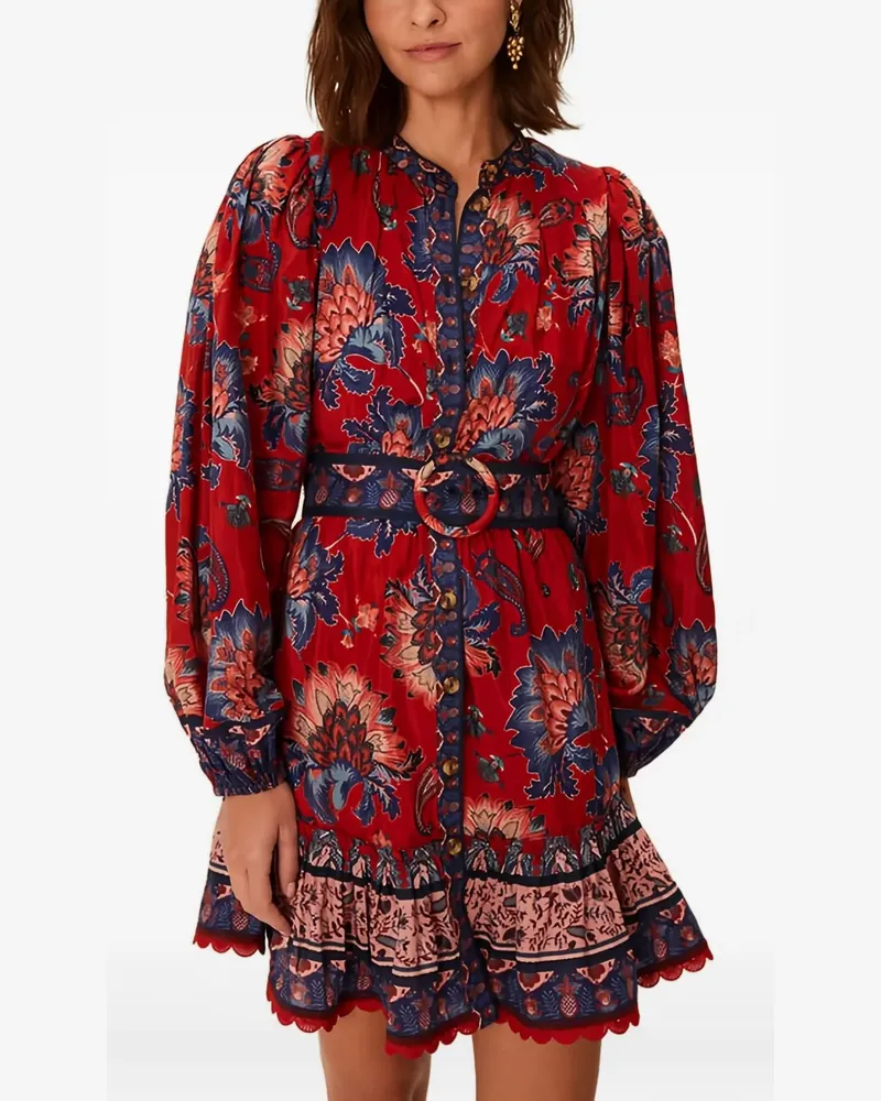 FARM Rio floral-pattern belted mini dress - Rot Rot