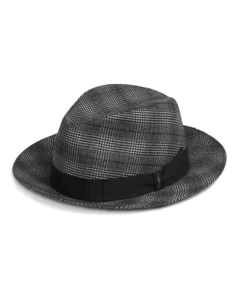 Borsalino checked ribbon fedora hat - Grau Grau