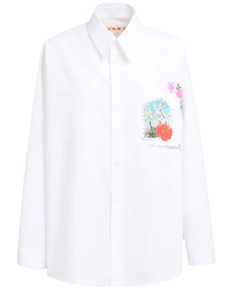 Marni Hemd mit Blumenapplikation - Weiß Weiß