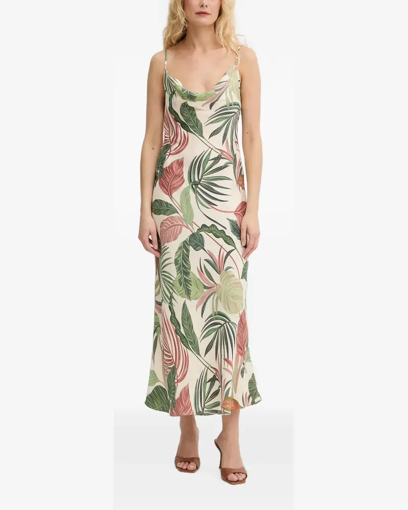 Guess leaf-print cowl-neck midi dress - Nude Nude