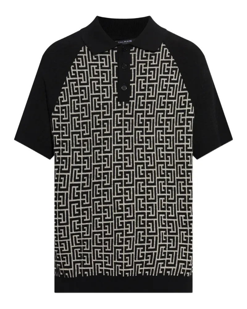 Balmain Poloshirt mit Monogramm-Muster - Schwarz Schwarz