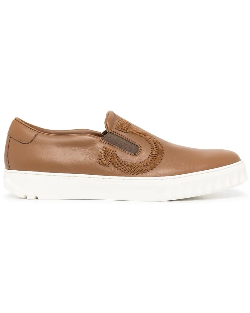 Ferragamo Bestickte Slip-On-Sneakers Braun