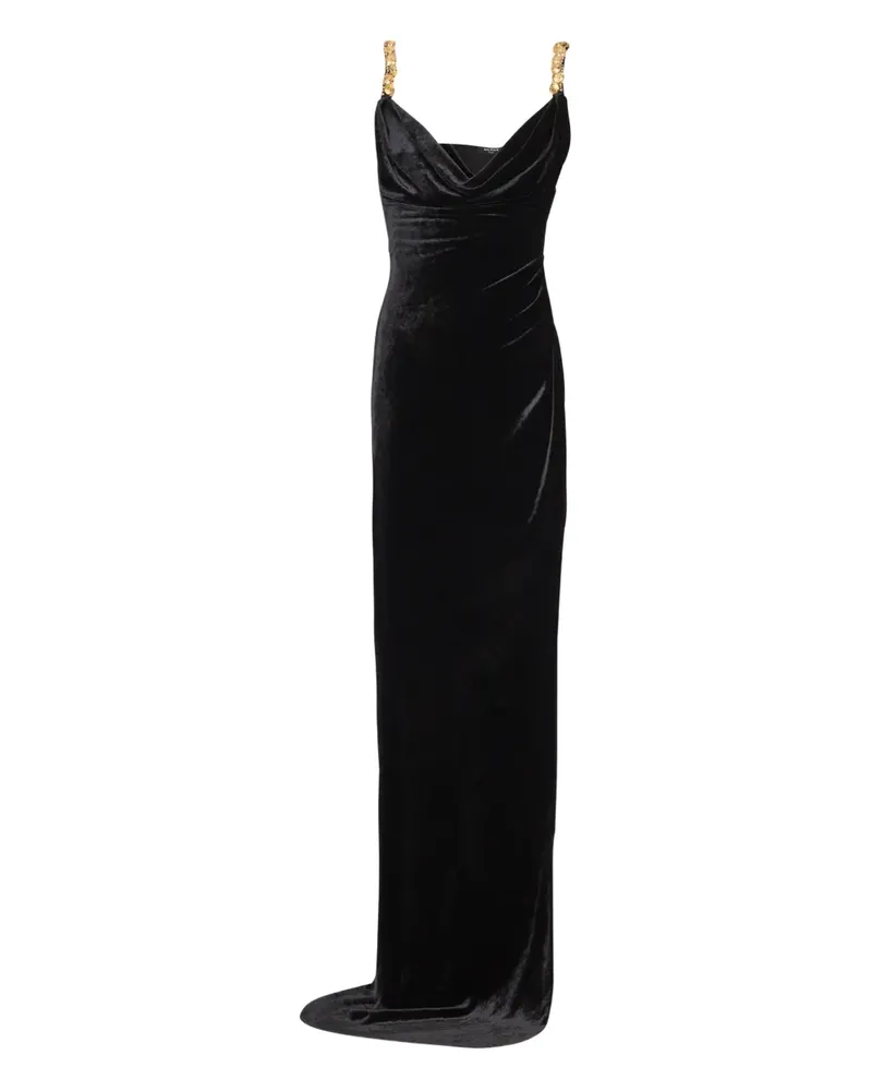 Balmain Verziertes Kleid aus Samt - Schwarz Schwarz