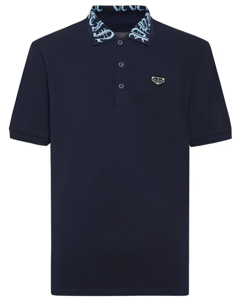 Philipp Plein Kurzärmeliges Gothic Plein Piqué-Poloshirt - Blau Blau