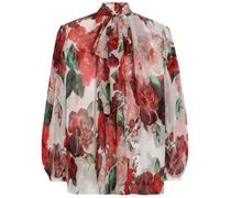 Chiffonbluse mit Rosen-Print - Weiß