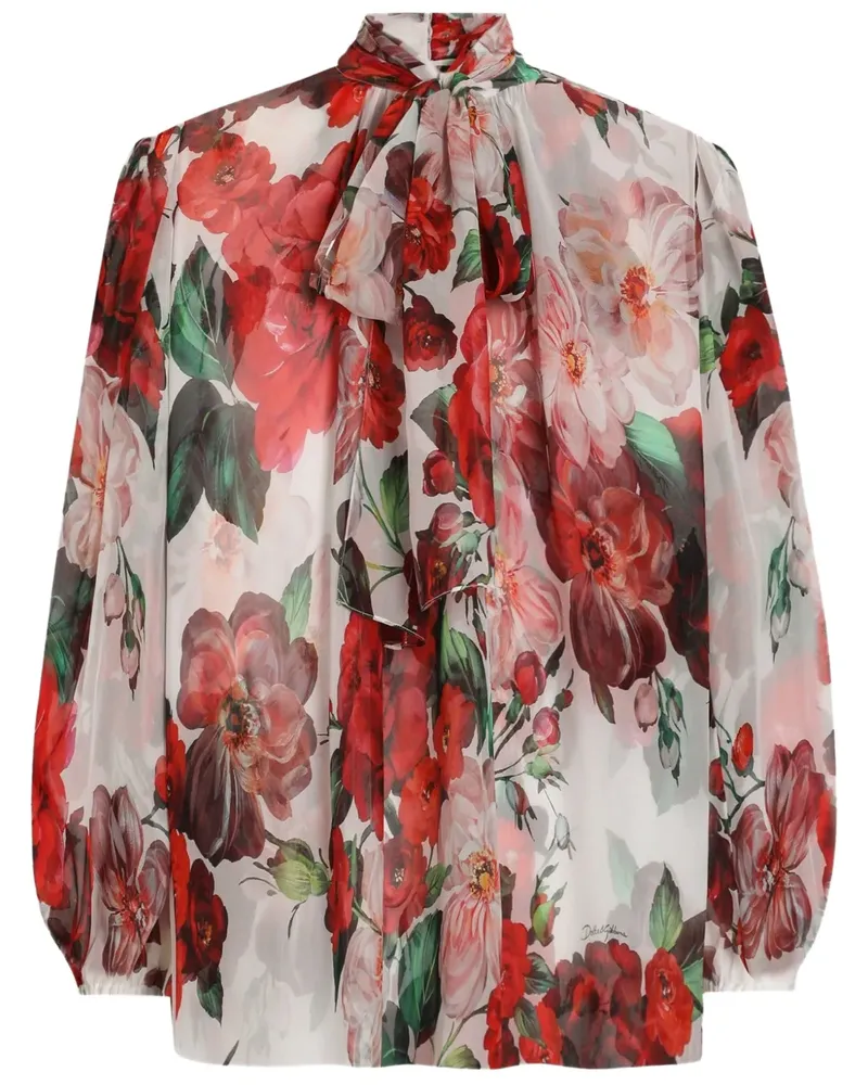 Dolce & Gabbana Chiffonbluse mit Rosen-Print - Weiß Weiß